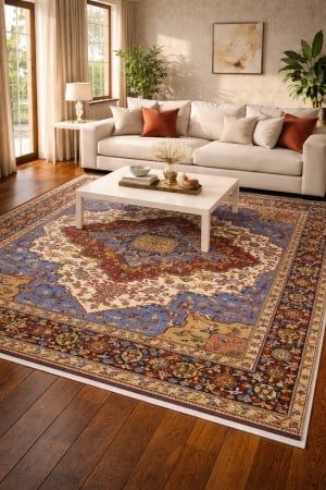 Blue Geometric 9X12 Heriz Serapi Oriental Rug - 2