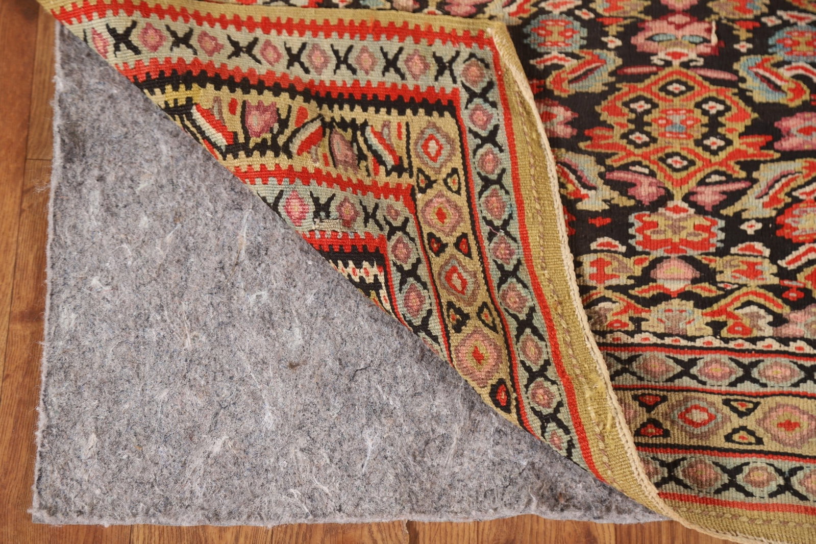 Pre-1900 Vegetable Dye Senneh Kilim Persian Rug 4x5 - 4