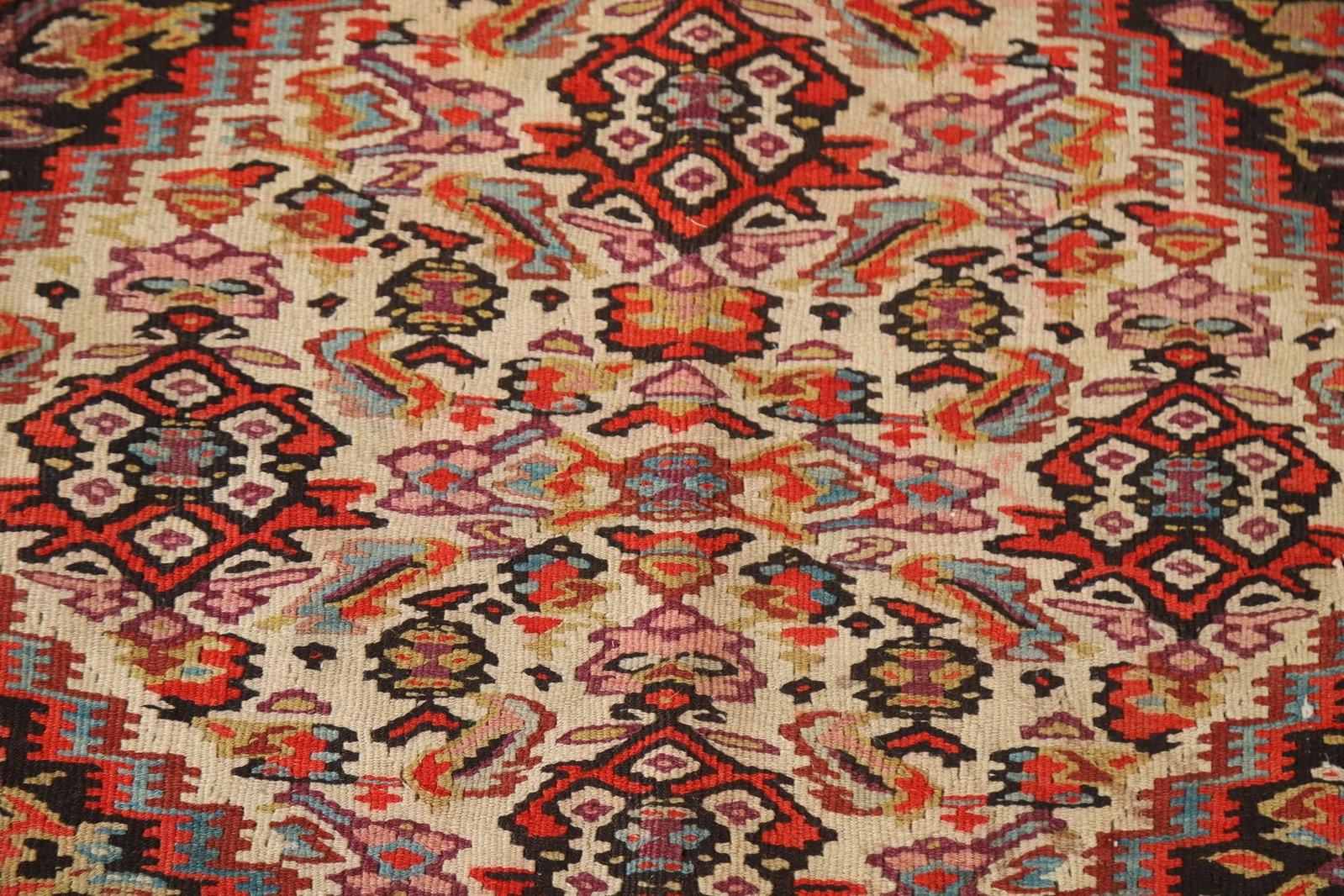 Pre-1900 Vegetable Dye Senneh Kilim Persian Rug 4x5 - 5