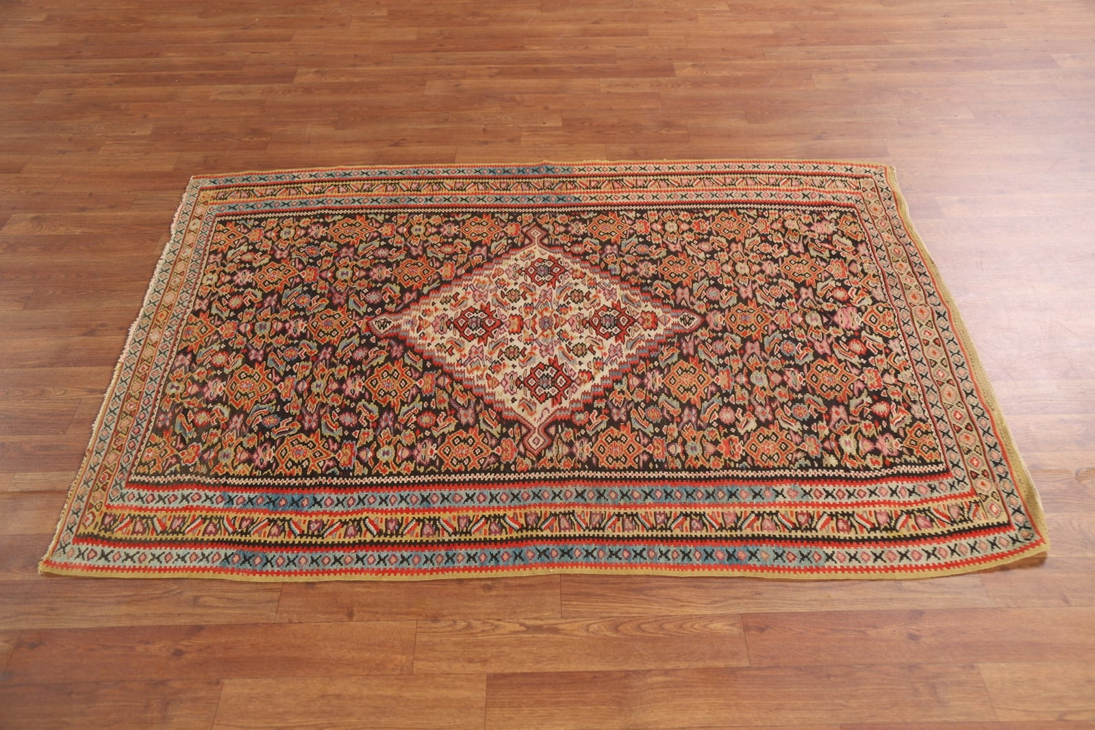 Pre-1900 Vegetable Dye Senneh Kilim Persian Rug 4x5 - 7