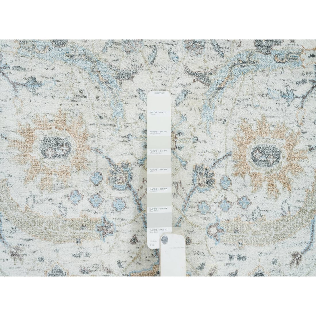 Ivory, Hand Knotted Sickle Leaf Design, Silk With Wool XL Runner Rug - 4