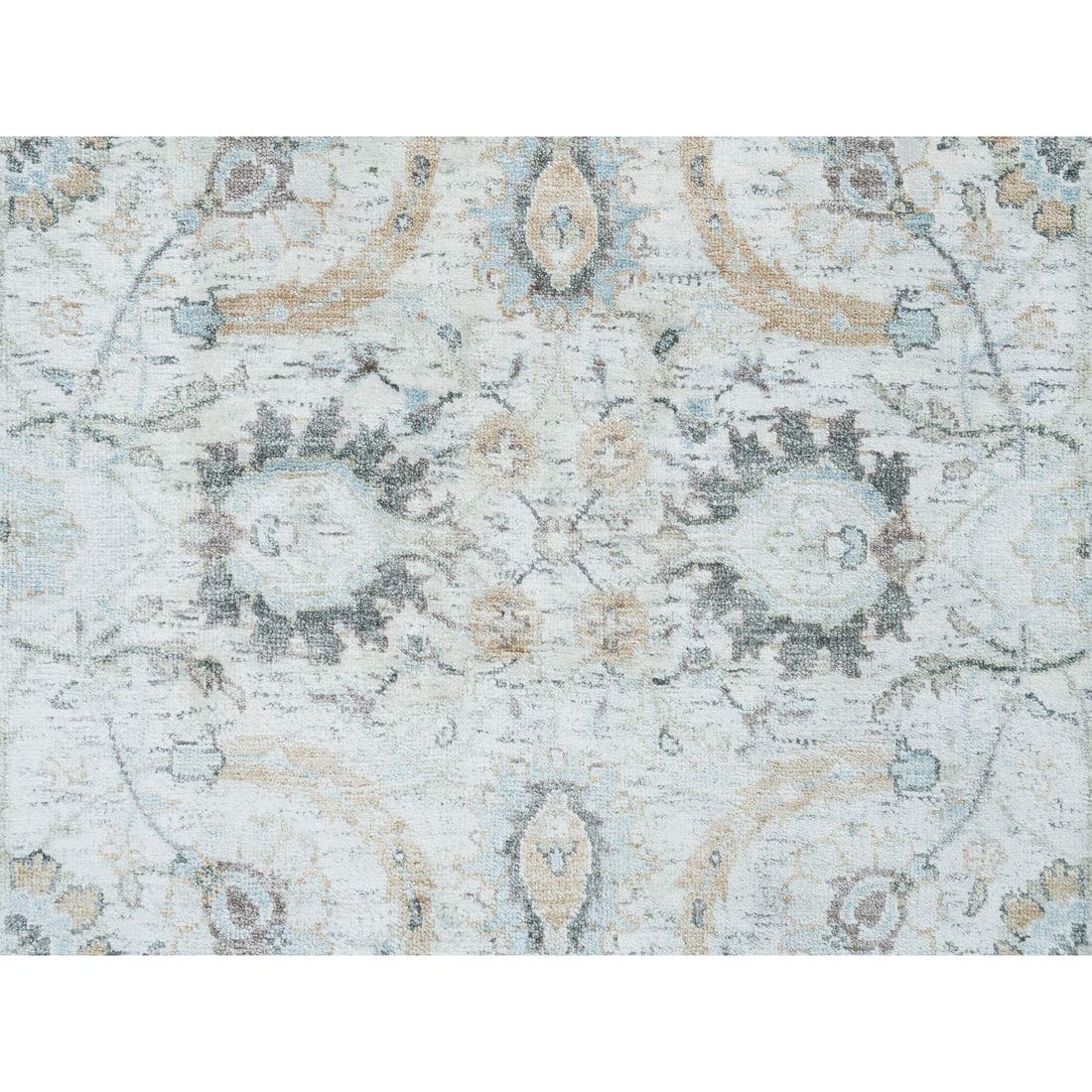 Ivory, Hand Knotted Sickle Leaf Design, Silk With Wool XL Runner Rug - 5
