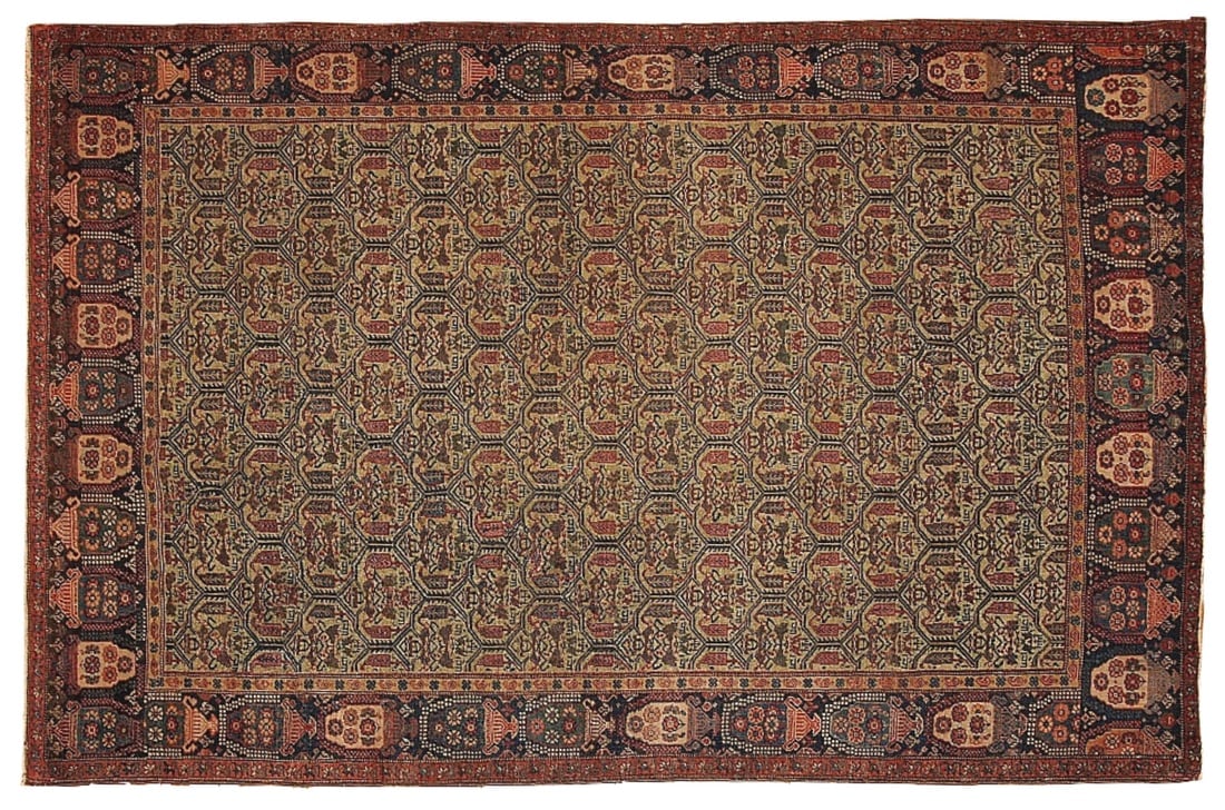 Handmade Antique Persian Farahan rug 4.3' x 6.4' ( 131cm x 195cm ) 1860 (1 of 6)
