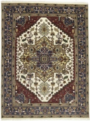 Cream Geometric 9X10 Heriz Serapi Oriental Rug (1 of 20)