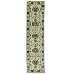 Cream Floral 3X10 Osh Chobi Peshawar Oriental Runner Rug: Title:Cream Floral 3X10 Osh Chobi Peshawar Oriental Runner Rug Description:Handmade 3X10 cream oriental runner made with vegetable dyes (fine wool pile and cotton foundation), superior knot count, and
