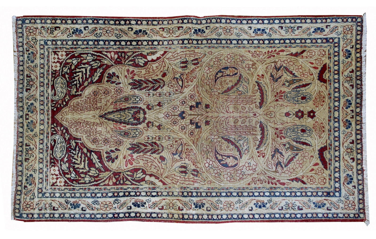 Handmade antique prayer Persian Kerman Lavar rug 2.10' x 4.8' ( 90cm x 146cm) 1880s (1 of 5)