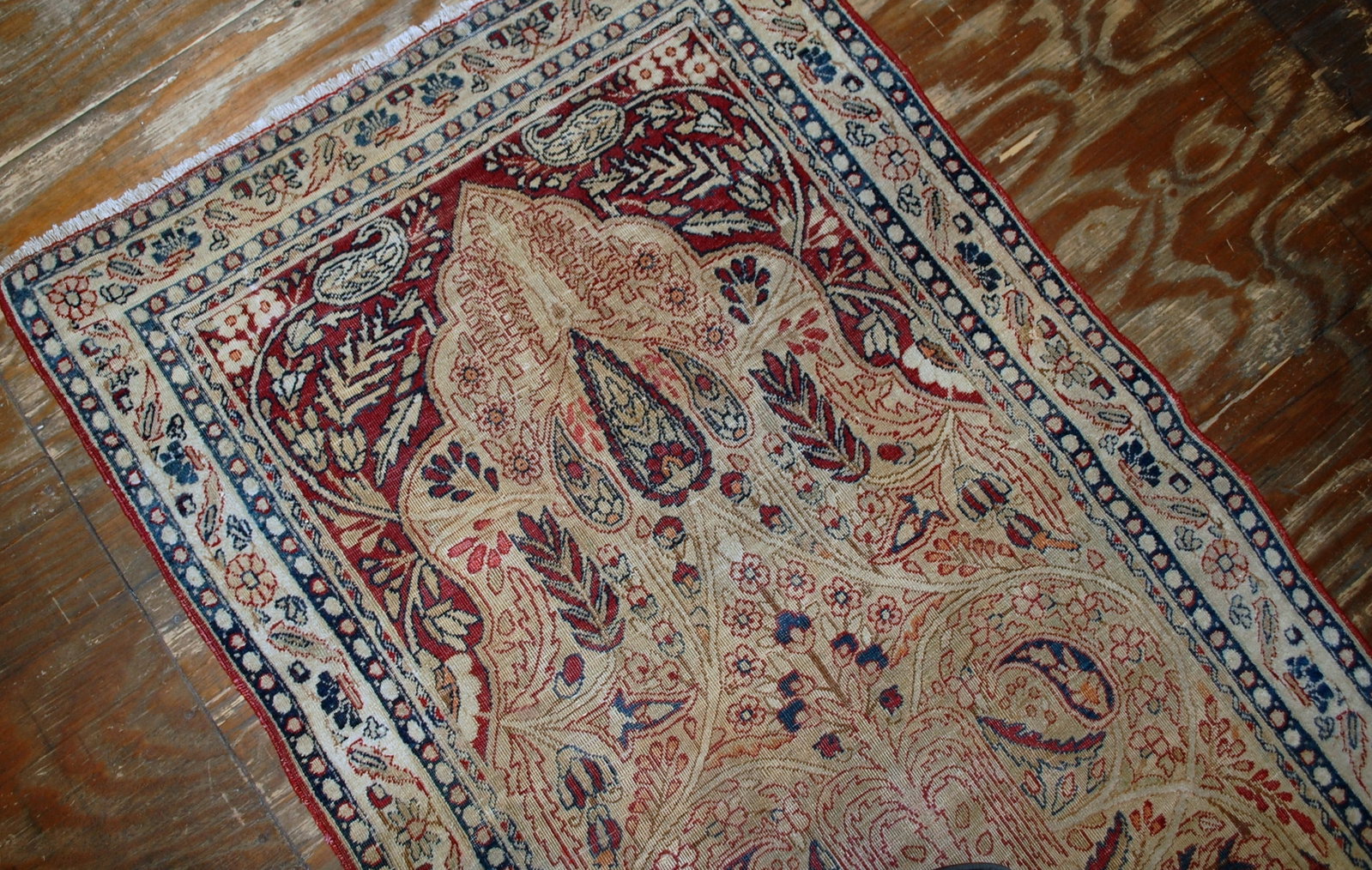Handmade antique prayer Persian Kerman Lavar rug 2.10' x 4.8' ( 90cm x 146cm) 1880s - 2