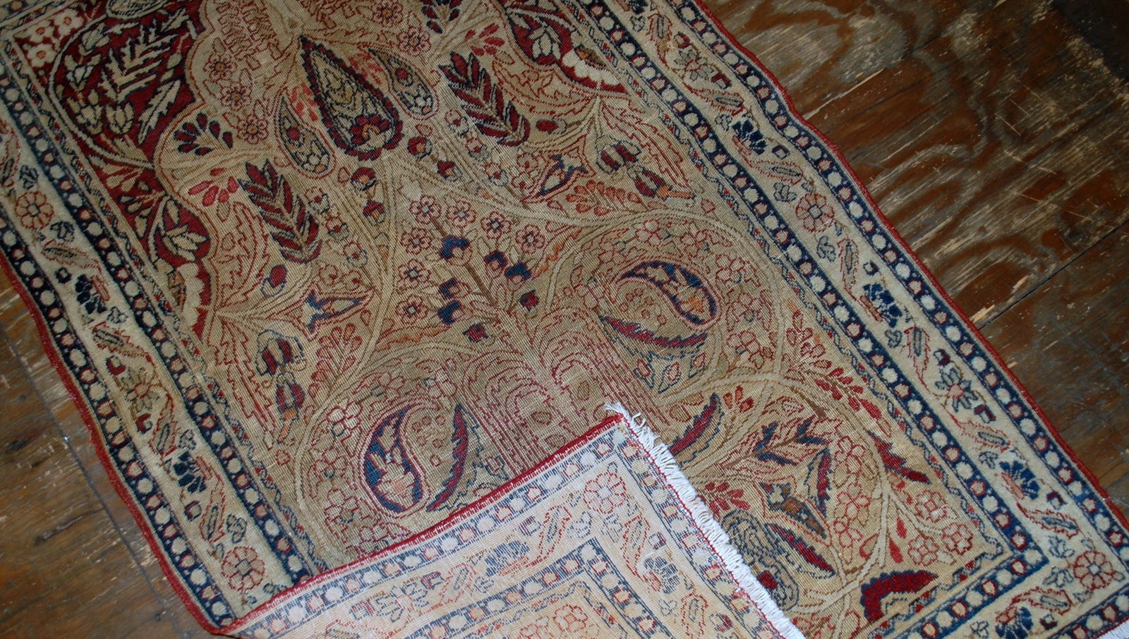 Handmade antique prayer Persian Kerman Lavar rug 2.10' x 4.8' ( 90cm x 146cm) 1880s - 5