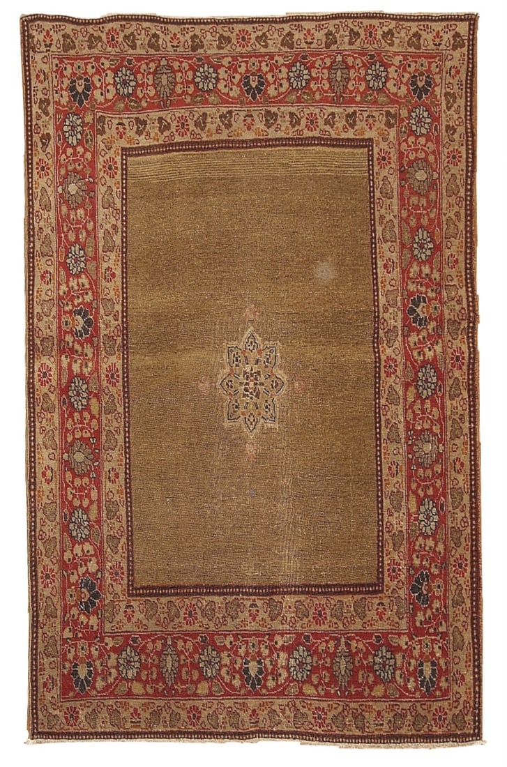 Handmade antique Persian Tabriz rug 3.10' x 5.5' (121cm x 167cm) 1900s: Title: Handmade antique Persian Tabriz rug 3.10' x 5.5' (121cm x 167cm) 1900s Origin:Middle East Dimensions: 3.10' x 5.5' (121cm x 167cm) Materials:wool Year:1900s Description:Antique Tabriz rugs are 