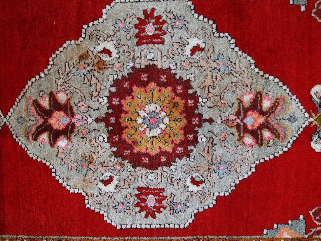 Handmade vintage Turkish Oushak runner 3.6' x 11.1' (110cm x 340cm) 1940s - 3