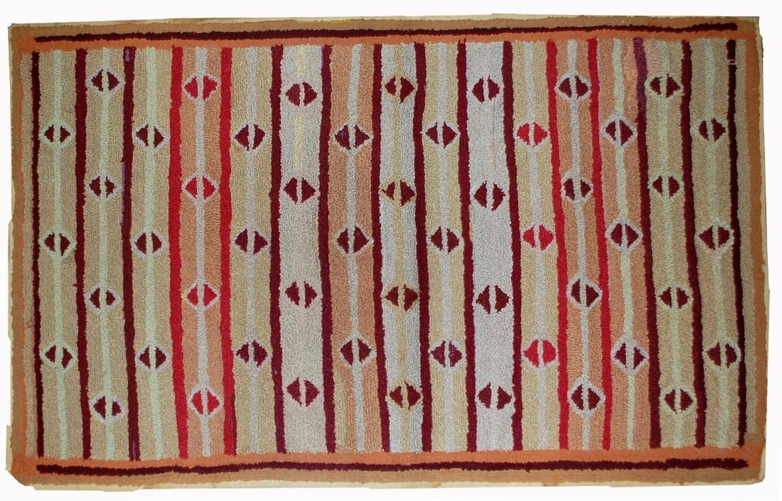Handmade antique American hooked rug 3,2' x 5,3' ( 97cm x 161cm ) 1890s - 2