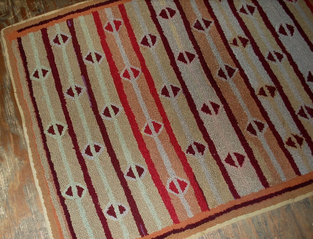 Handmade antique American hooked rug 3,2' x 5,3' ( 97cm x 161cm ) 1890s - 3