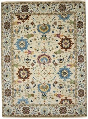 Ivory Floral Traditional 9x12 Chobi Oriental Rug: Title:Ivory Floral Traditional 9x12 Chobi Oriental Rug Description: Hand-knotted in India with exceptional traditional craftsmanship Recently made floral rug showcasing timeless elegance and fine arti