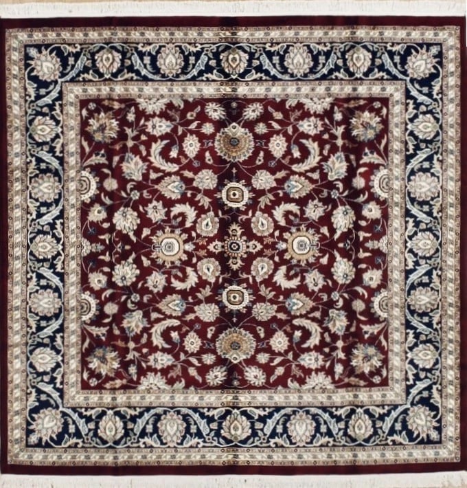 Hand-Knotted Red Wool Traditional Oriental Area Rug Square Carpet 7'9" x 8': Title:Hand Knotted Indo-Tabriz Red Wool Oriental Area Rug Carpet 7'9" x 8' Description:• Rug Number: 36017 • Country of Origin: India • Style, Design: Tabriz, All-Over, Floral, Traditio