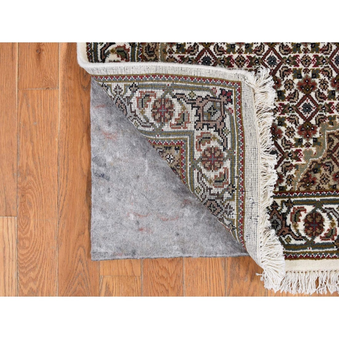 Ivory, Wool and Silk, Tabriz Mahi Design, Hand Knotted, Runner Rug - 4
