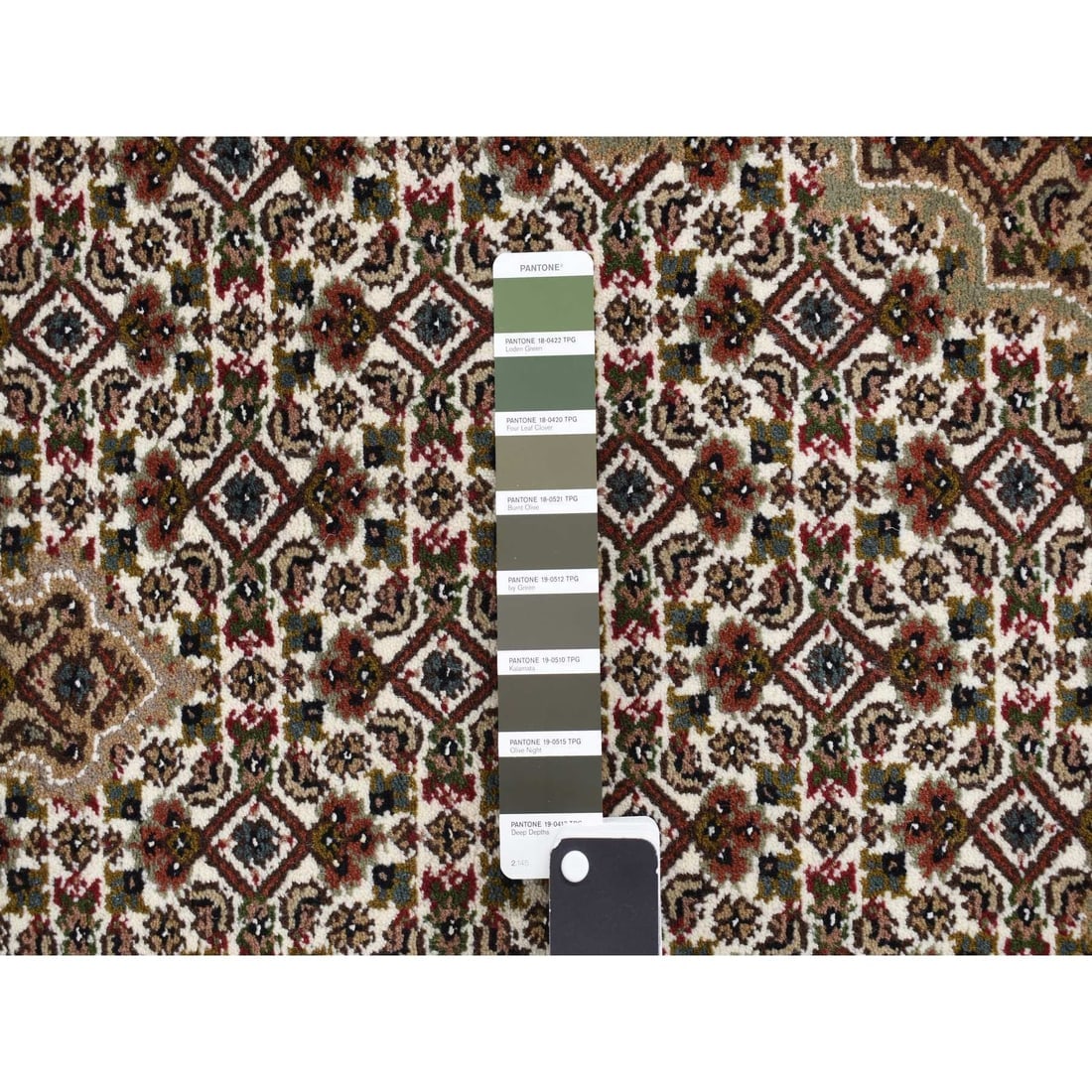 Ivory, Wool and Silk, Tabriz Mahi Design, Hand Knotted, Runner Rug - 5