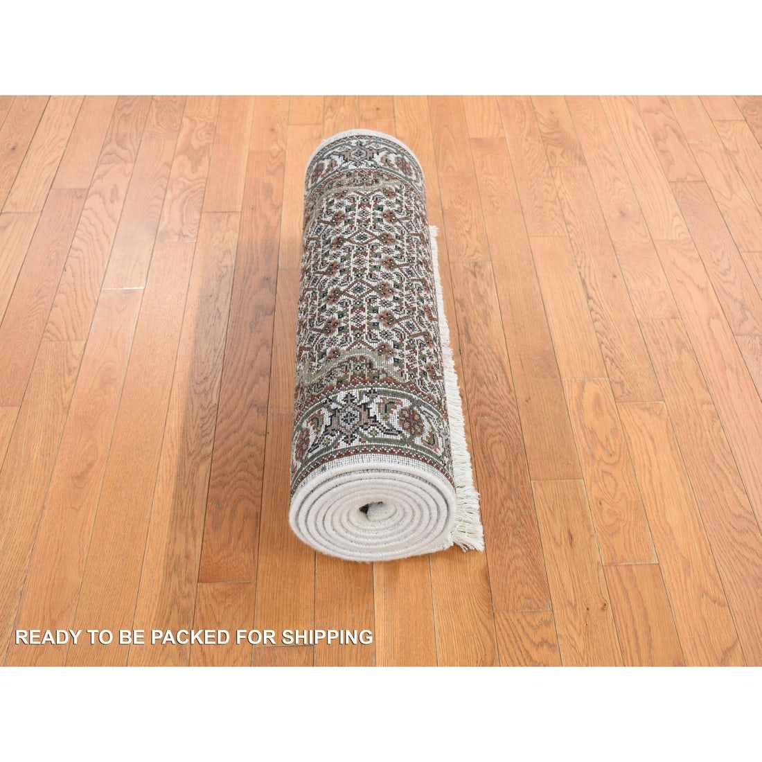 Ivory, Wool and Silk, Tabriz Mahi Design, Hand Knotted, Runner Rug - 6