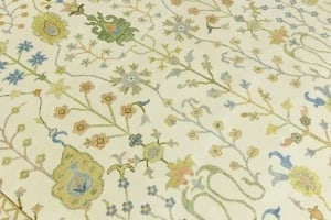 Ivory Floral Traditional 10X14 Oushak Chobi Oriental Rug - 10