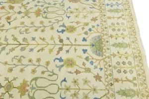 Ivory Floral Traditional 10X14 Oushak Chobi Oriental Rug - 9