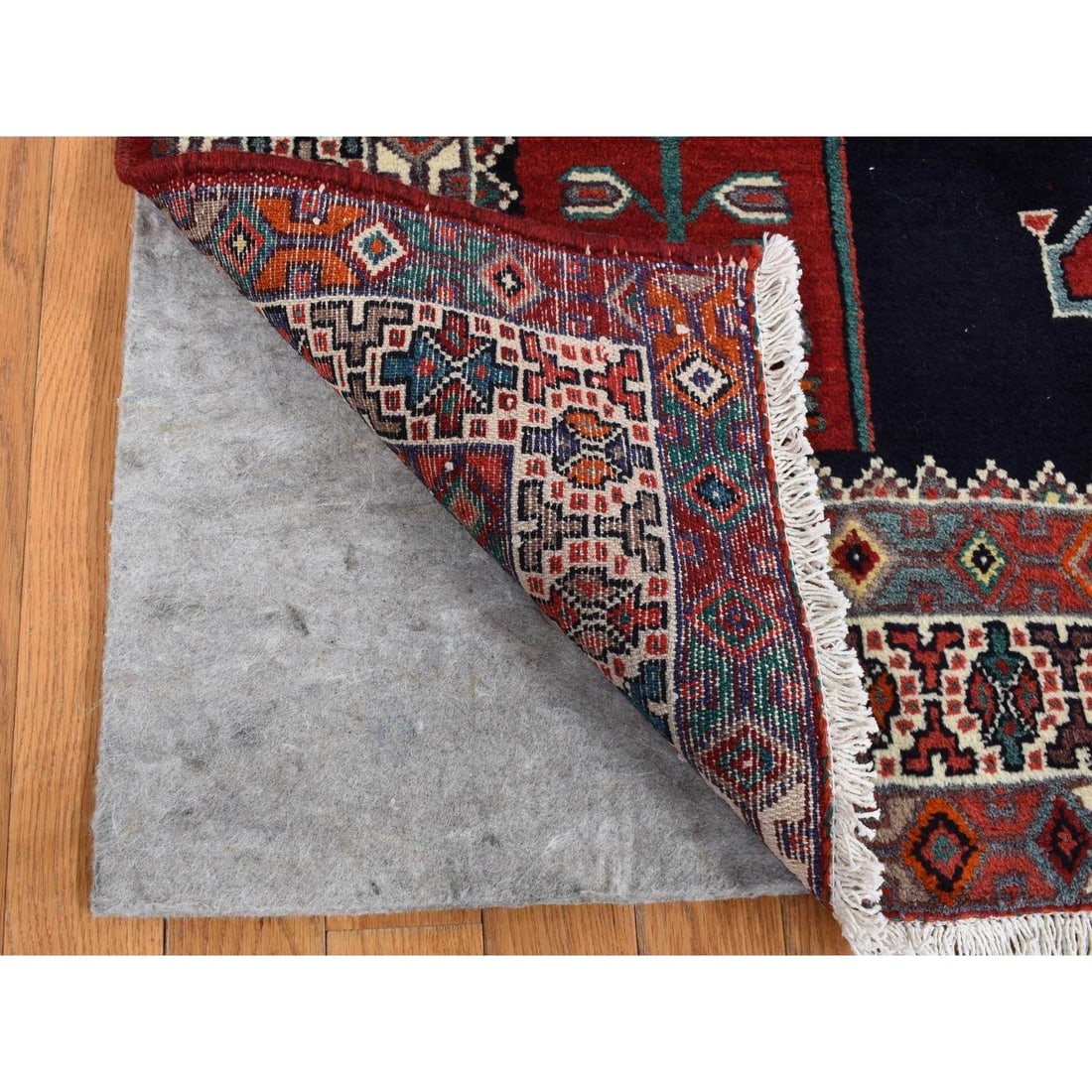 Blue, New Persian Hamadan, Pure Wool, Hand Knotted, Runner Rug - 3