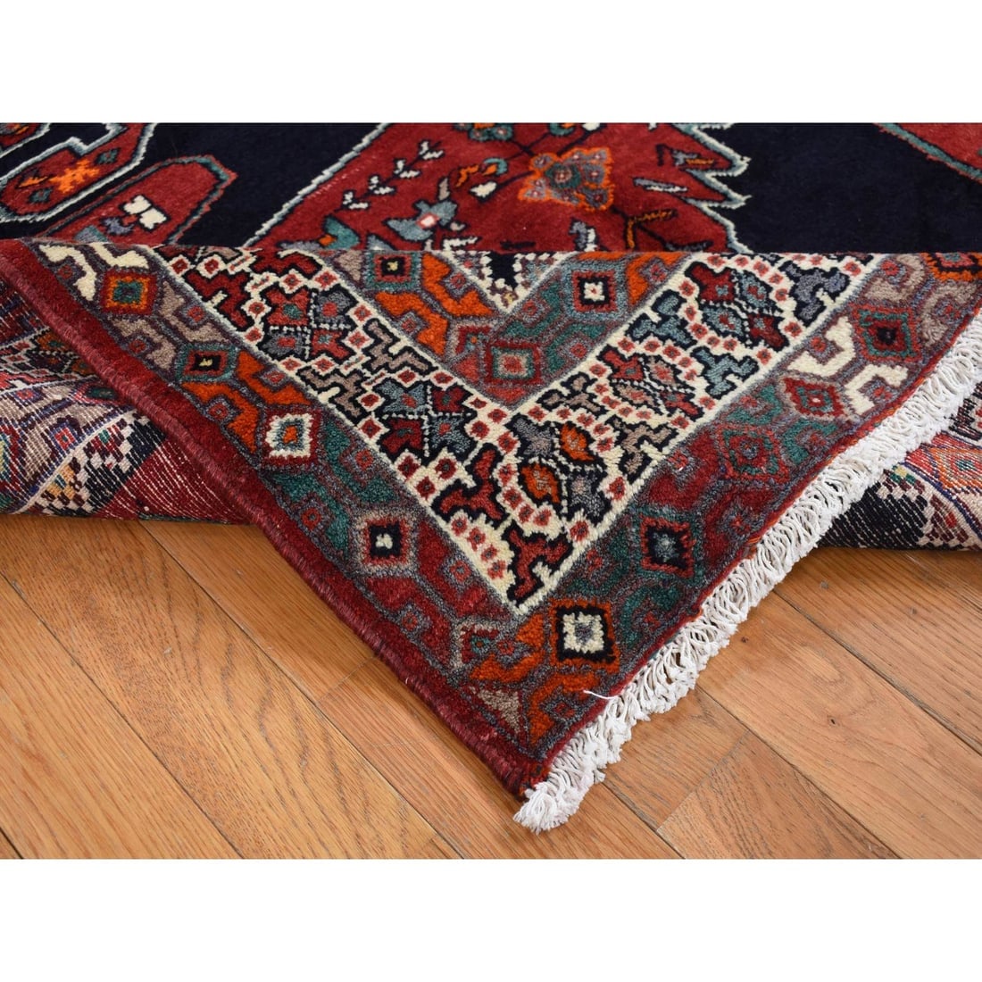 Blue, New Persian Hamadan, Pure Wool, Hand Knotted, Runner Rug - 4