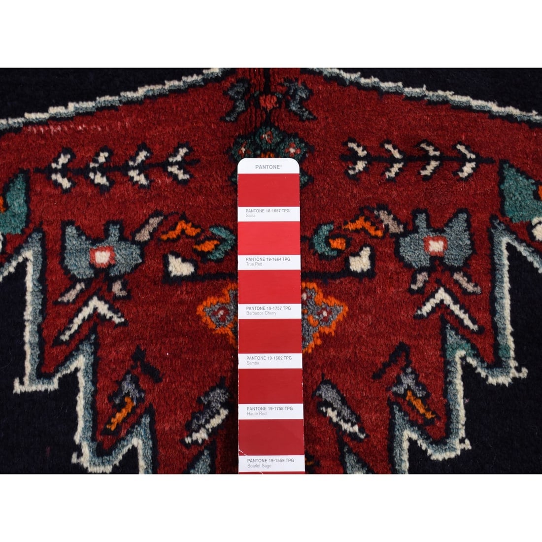 Blue, New Persian Hamadan, Pure Wool, Hand Knotted, Runner Rug - 5