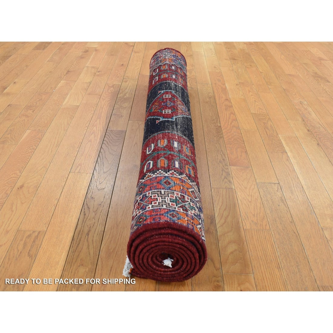 Blue, New Persian Hamadan, Pure Wool, Hand Knotted, Runner Rug - 7