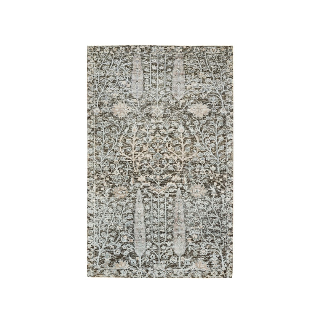 Black Willow and Cypress Tree Design Silk with Wool Hand Knotted Rug: Title: Black Willow and Cypress Tree Design Silk with Wool Hand Knotted Rug Description:This is a truly genuine one-of-a-kind. It has been Knotted for months and months in the centuries-old weaving cr