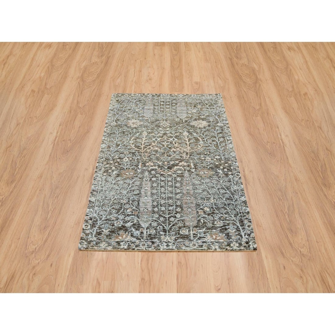 Black Willow and Cypress Tree Design Silk with Wool Hand Knotted Rug - 2