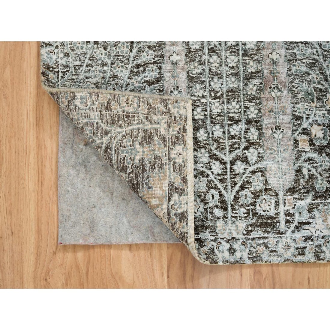 Black Willow and Cypress Tree Design Silk with Wool Hand Knotted Rug - 3