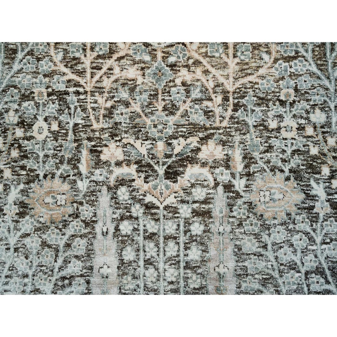 Black Willow and Cypress Tree Design Silk with Wool Hand Knotted Rug - 5