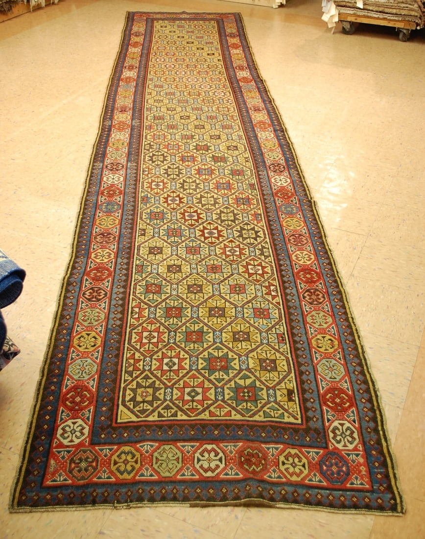 CAUCASIAN SHIRVAN RUG 3.5x16: Title: CAUCASIAN SHIRVAN RUG 3.5x16 Descritpion:FROM A PRIVATE COLLECTION IS THIS RARE LONG RUNNER ANTIQUE HIGHLY DETAILED CAUCASIAN SHIRVAN RUG....RUNNERS IN SHIRVAN RUGS ARE RARE.....with an exact s
