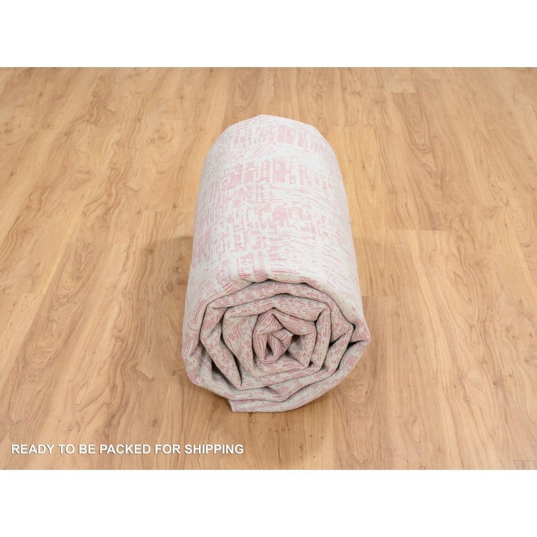 Rose Pink, Jacquard Hand Loomed All Over Design, Wool and Silk, Rug - 9