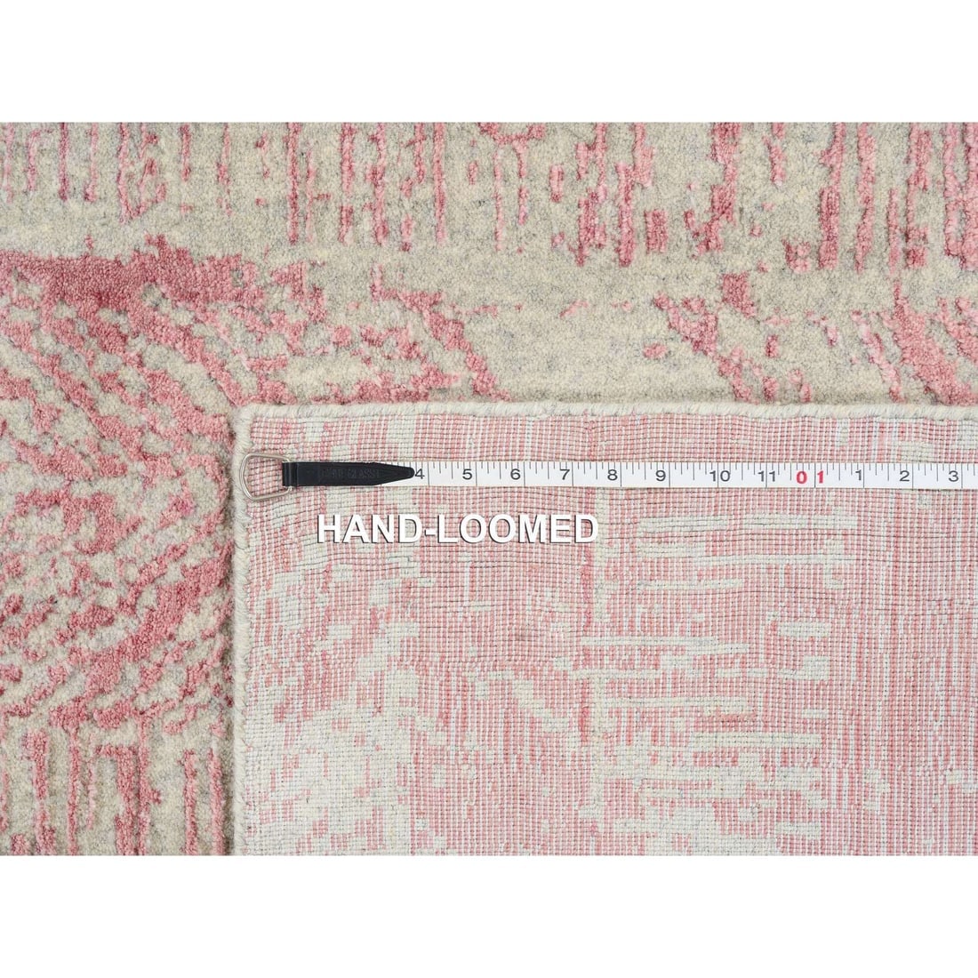Rose Pink, Jacquard Hand Loomed All Over Design, Wool and Silk, Rug - 11