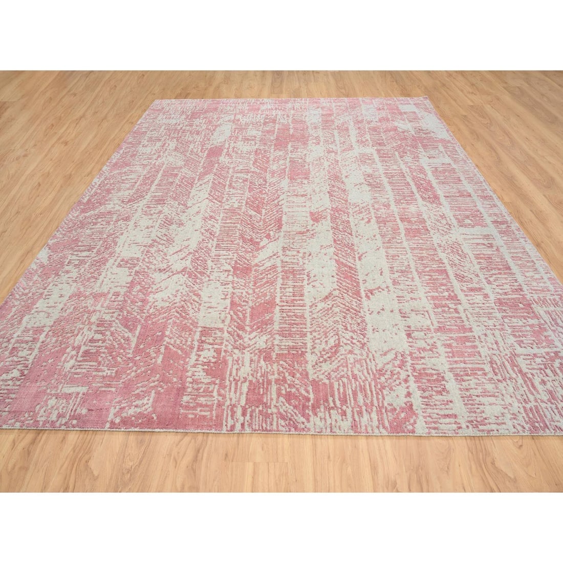 Rose Pink, Jacquard Hand Loomed All Over Design, Wool and Silk, Rug - 2