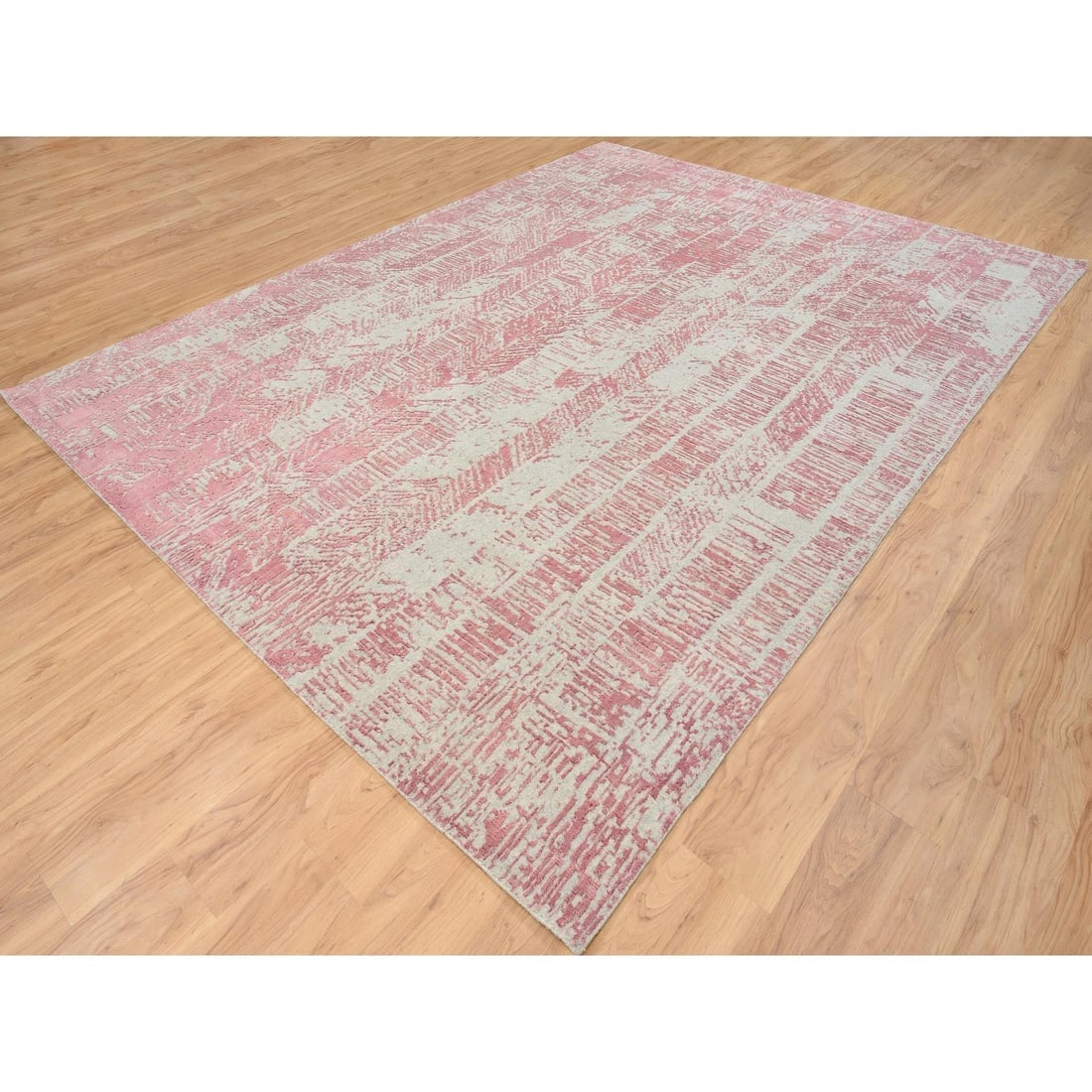 Rose Pink, Jacquard Hand Loomed All Over Design, Wool and Silk, Rug - 3