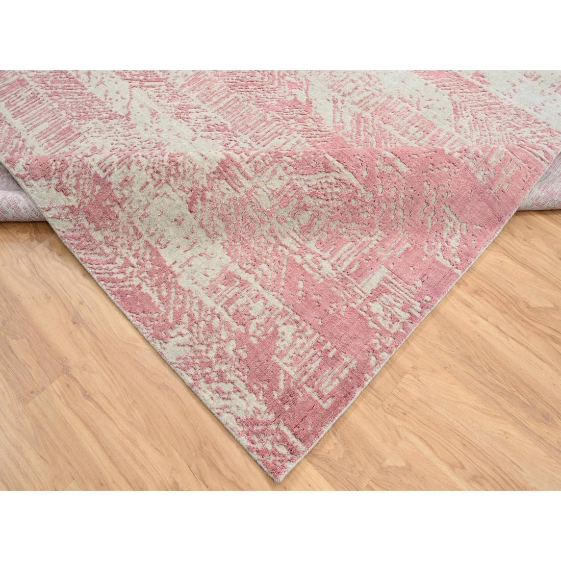 Rose Pink, Jacquard Hand Loomed All Over Design, Wool and Silk, Rug - 6