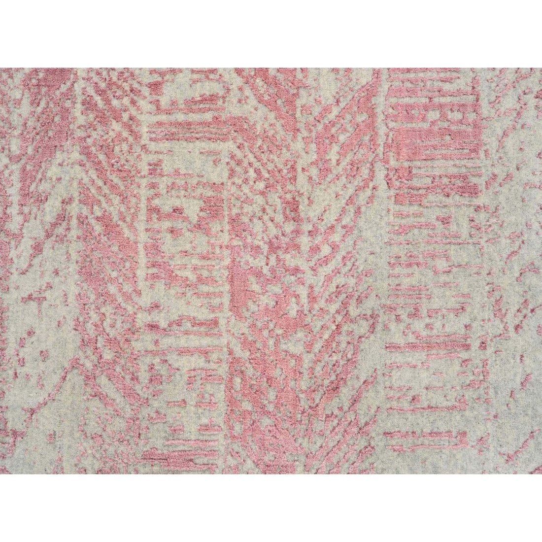 Rose Pink, Jacquard Hand Loomed All Over Design, Wool and Silk, Rug - 8