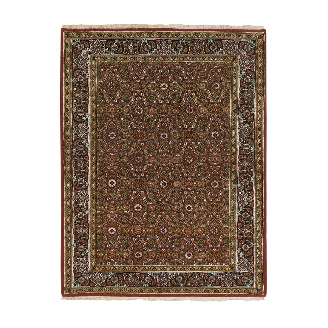 Red Herrita Design, Hand Knotted, 250 KPSI Wool/Silk Rug: Title: Red Herrita Design, Hand Knotted, 250 KPSI Wool/Silk Rug Description:This is a truly genuine one-of-a-kind. It has been Knotted for months and months in the centuries-old weaving craftsmanship
