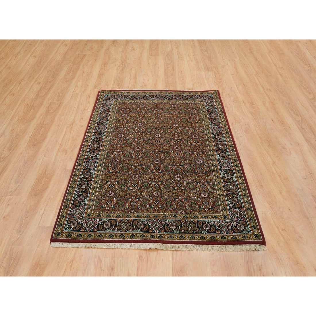 Red Herrita Design, Hand Knotted, 250 KPSI Wool/Silk Rug - 2