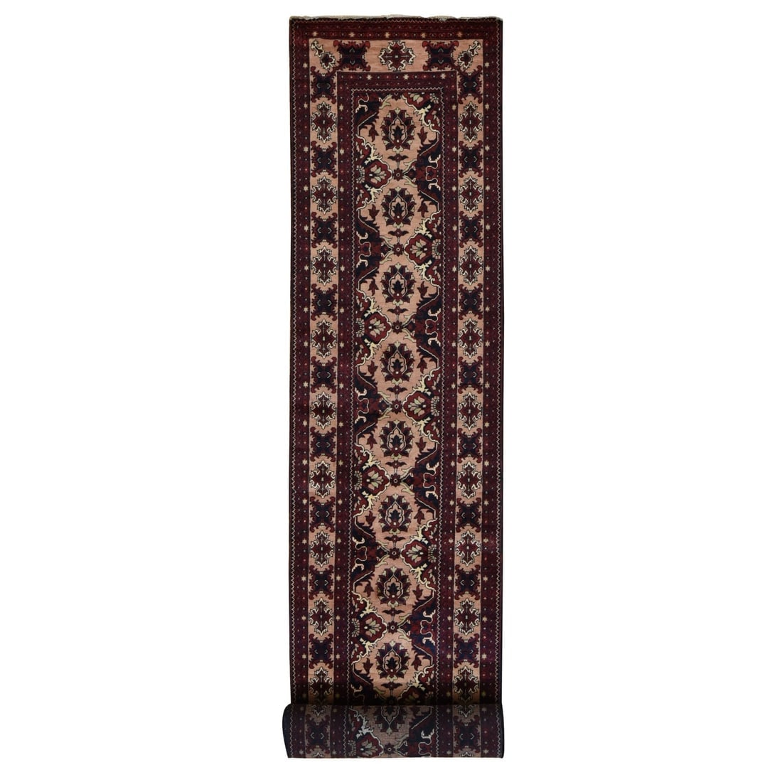 Vermilion Red, Afghan Khamyab, Shiny Wool, Hand Knotted XL Runner Rug: Title: Vermilion Red, Afghan Khamyab, Shiny Wool, Hand Knotted XL Runner Rug Description:This is a truly genuine one-of-a-kind. It has been Knotted for months and months in the centuries-old weaving