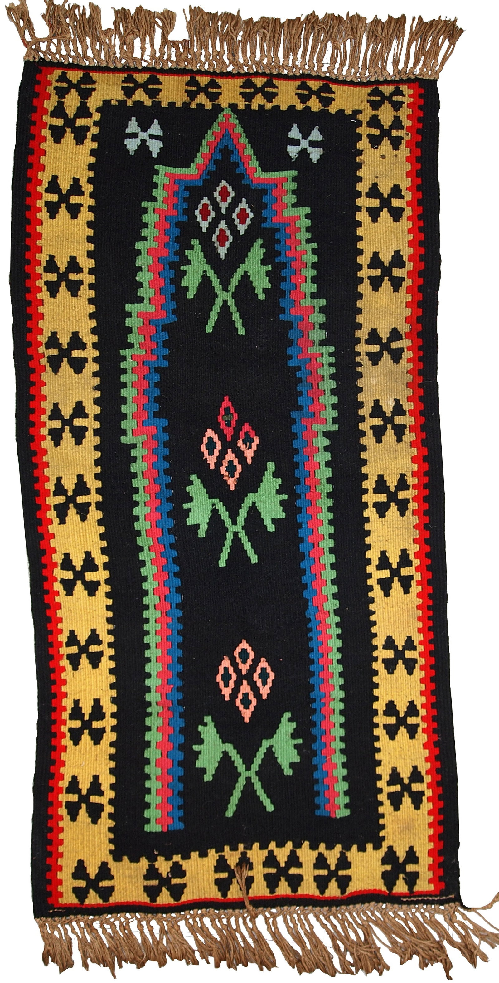 Handmade vintage prayer Turkish Anatolian kilim 2.2' X 4.4' (67cm X 135cm) 1970s: Title: Handmade vintage prayer Turkish Anatolian kilim 2.2' X 4.4' (67cm X 135cm) 1970s Origin:Turkey Dimensions: 2.2' x 4.4' (67cm x 135cm) Materials:wool Year:1970s Description:Handmade vintage