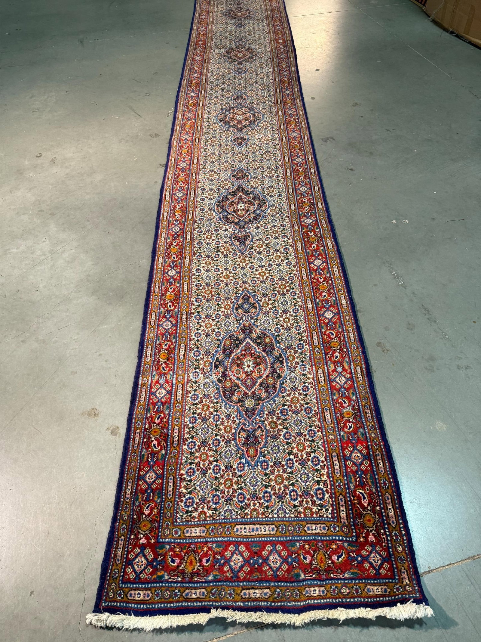 Fine Persian Tabriz Runner 2.7x15.8: Title:Fine Persian Tabriz Runner 2.7x15.8 Description:Magnificent Authentic Persian Tabriz Runner 2'.7"x15'.8" Veggy Dye 100% hand spun wool cotton foundation, Hand Knotted in Iran Reserve: $980.00 Sh