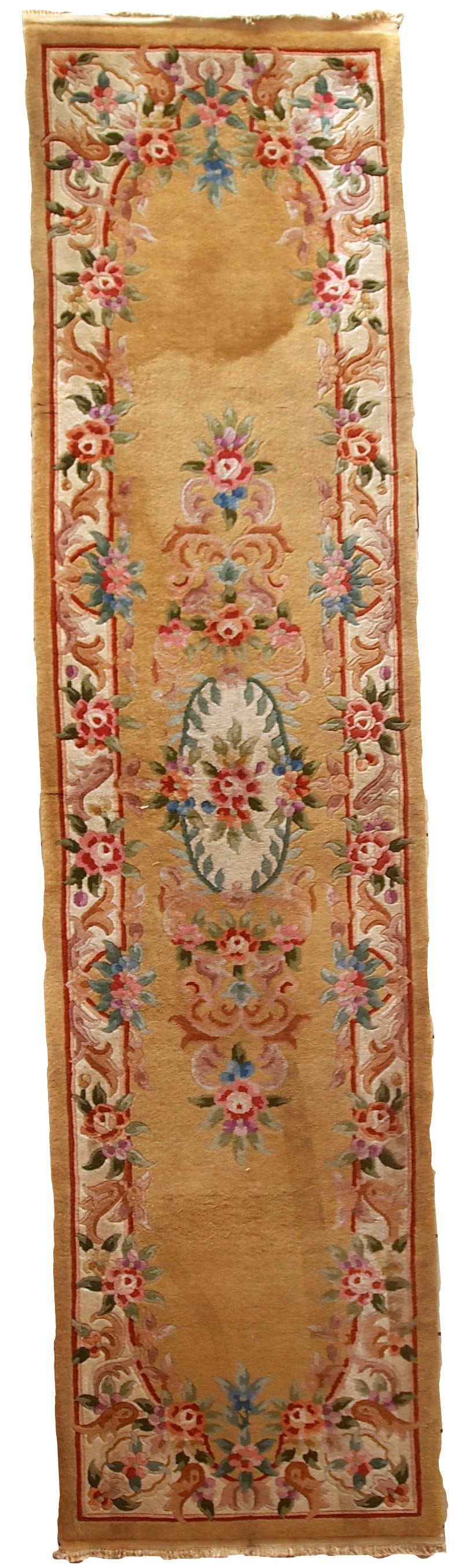 Handmade vintage Art Deco Chinese runner 2.3' x 9.9' (70cm x 303cm) 1970s: Title: Handmade vintage Art Deco Chinese runner 2.3' x 9.9' (70cm x 303cm) 1970s Origin:China Dimensions: 2.3' x 9.9' (70cm x 303cm) Materials:wool Year:1970s Description:Vintage runner from China mad