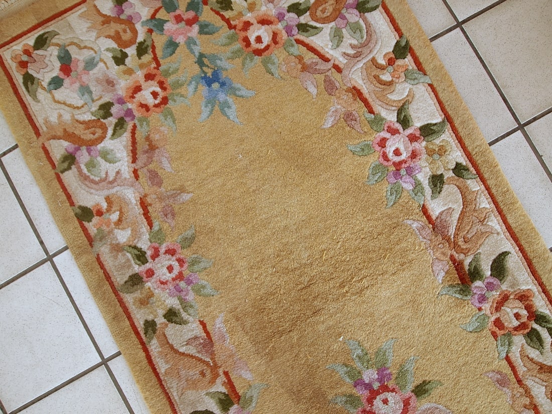 Handmade vintage Art Deco Chinese runner 2.3' x 9.9' (70cm x 303cm) 1970s - 3