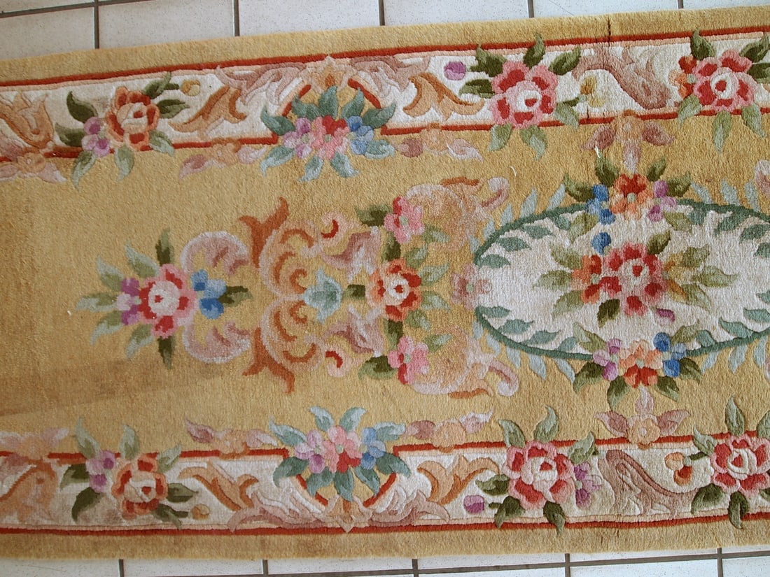 Handmade vintage Art Deco Chinese runner 2.3' x 9.9' (70cm x 303cm) 1970s - 4
