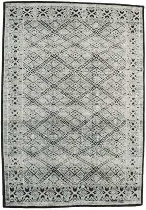 Ivory & Black Geometric 6X9 Modern Oriental Rug: Title:Ivory & Black Geometric 6X9 Modern Oriental Rug Description:Handmade 6X9 ivory Oriental rug made with vegetable dyes (fine wool pile and cotton foundation), superior knot count, and appealing