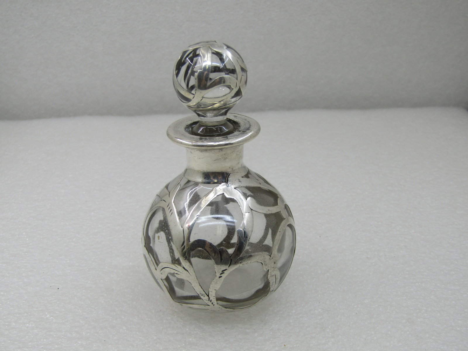 Vintage Art Nouveau Glass & Sterling Perfume Dresser Bottle, 3.5" - 2