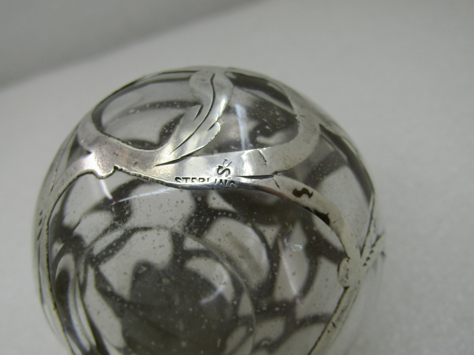 Vintage Art Nouveau Glass & Sterling Perfume Dresser Bottle, 3.5" - 7