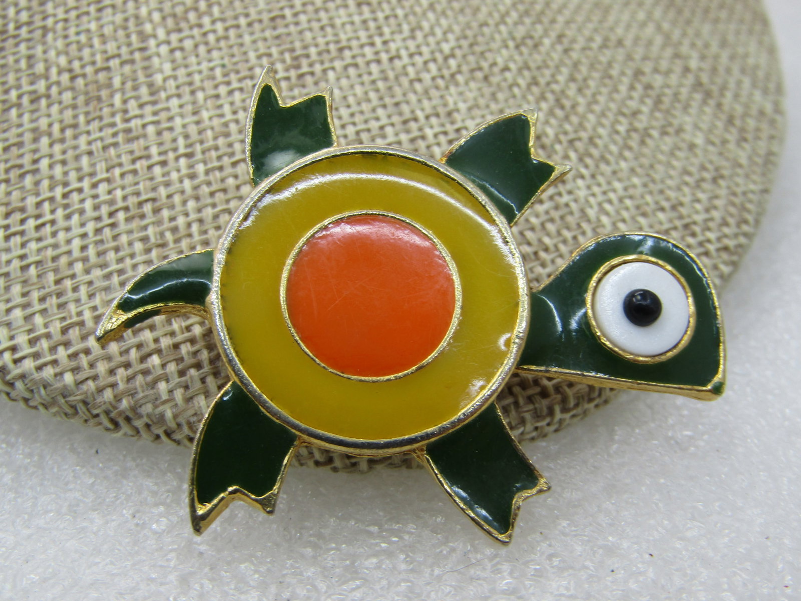 Vintage Enameled Turtle Comical Brooch, 2" by 1.5 - 2